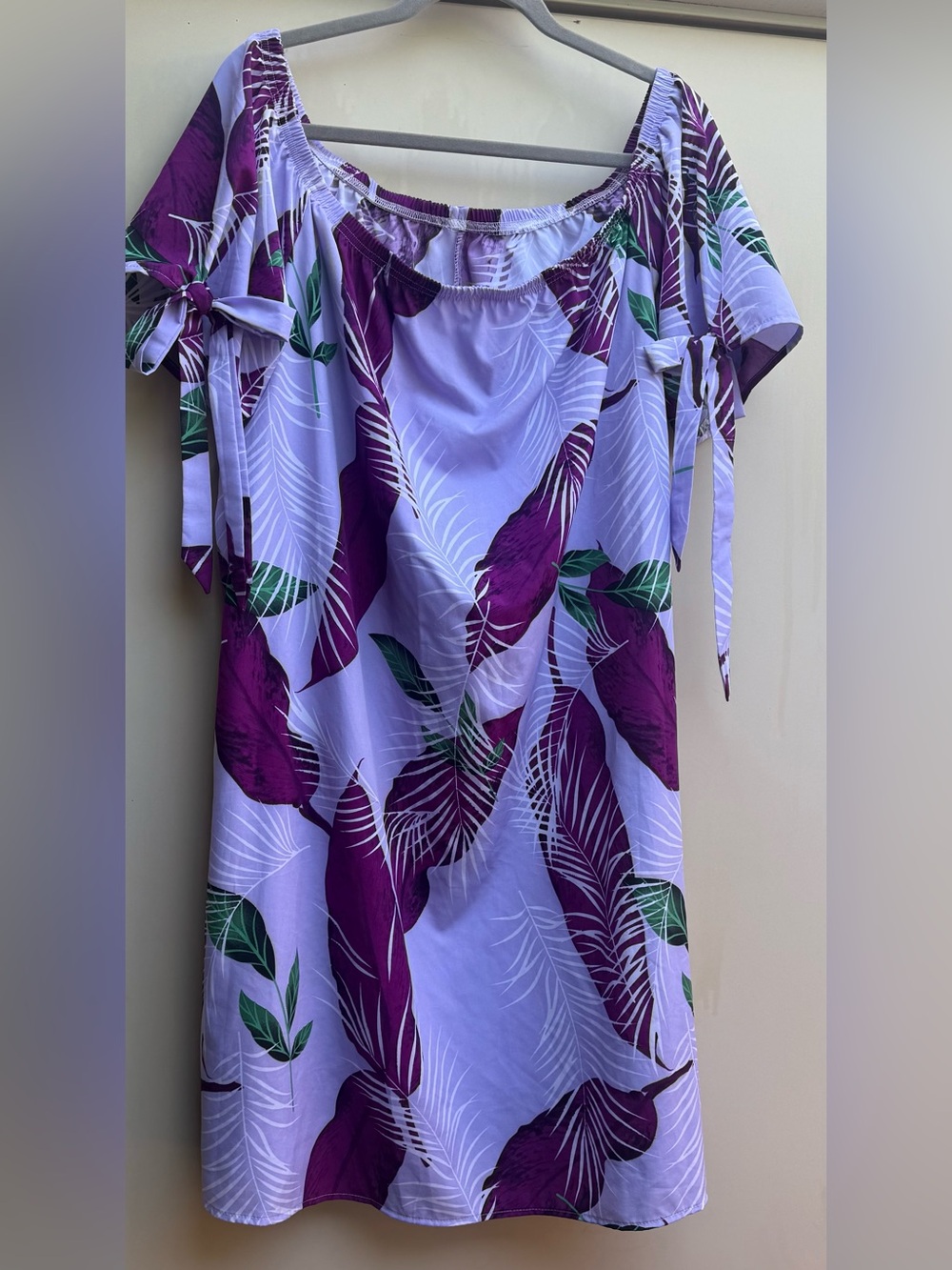 SHEIN Lavender Off-Shoulder Dress with Purple Leaf Print SIZE 3XL= US 18 EUC